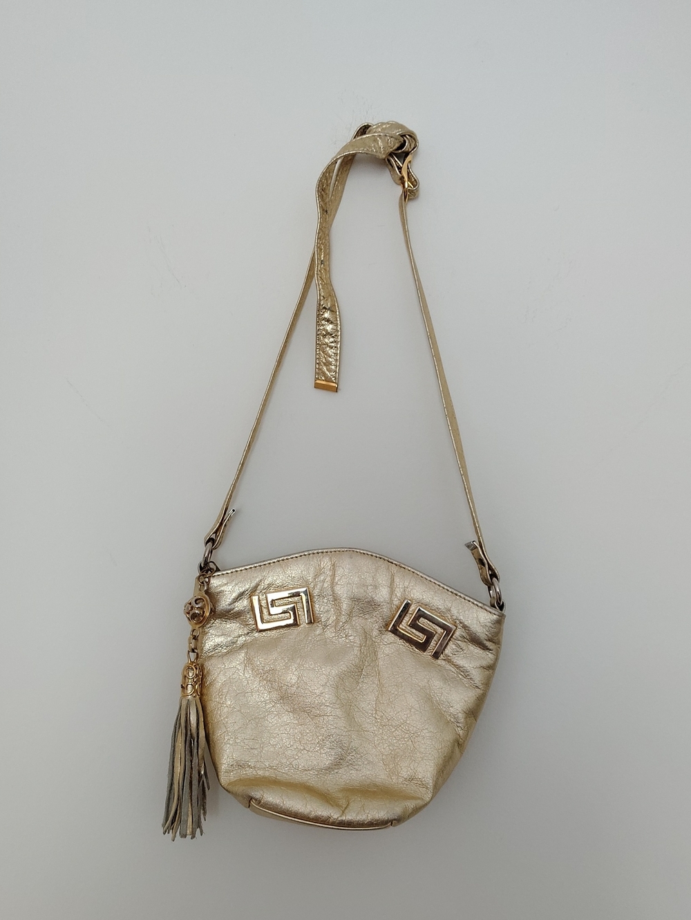 Women's Metallic Gold Shoulder Bag with Tassel Accent